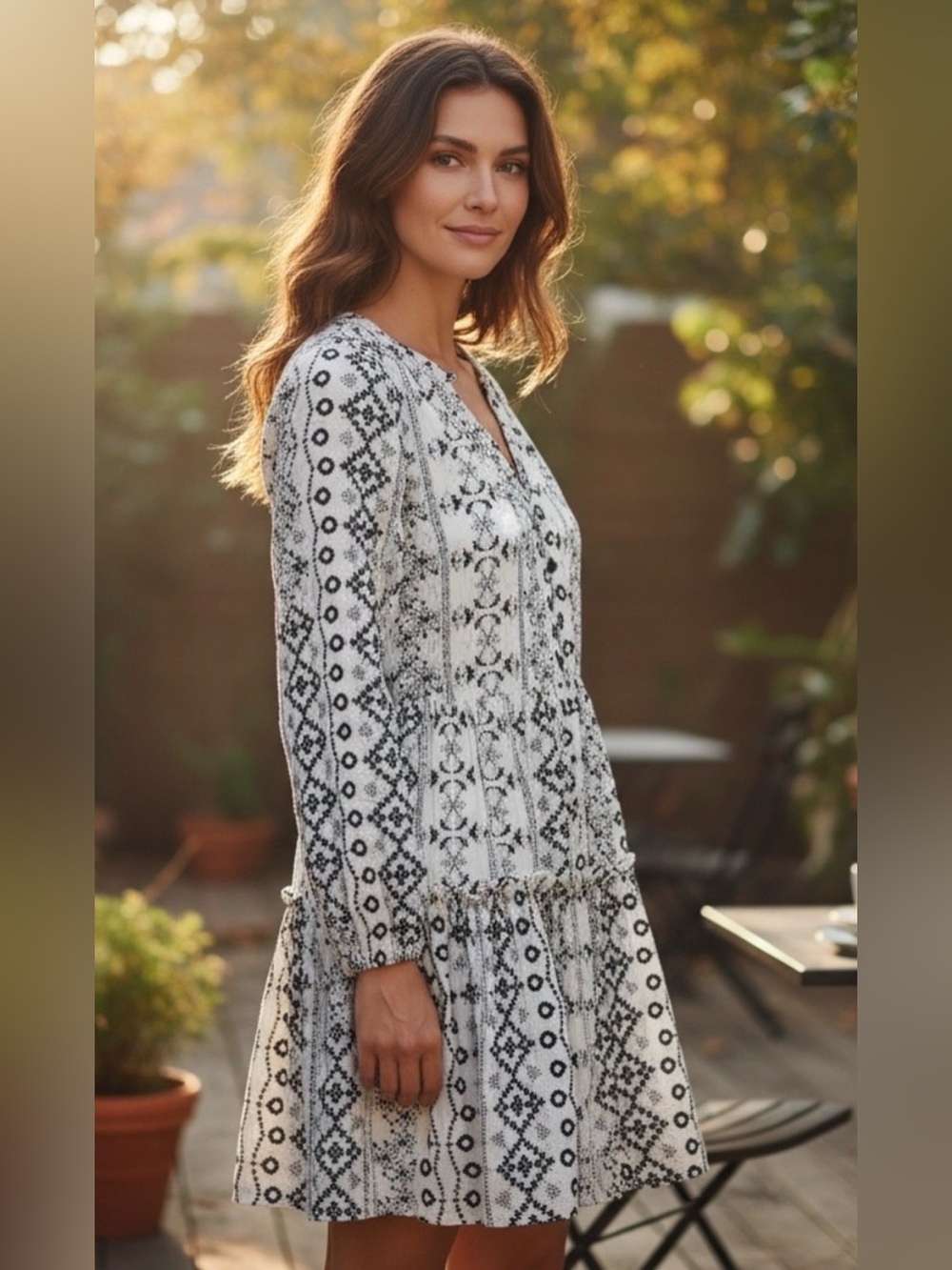 Adelyn Rae Embroidered Long-Sleeve Tiered Mini Dress